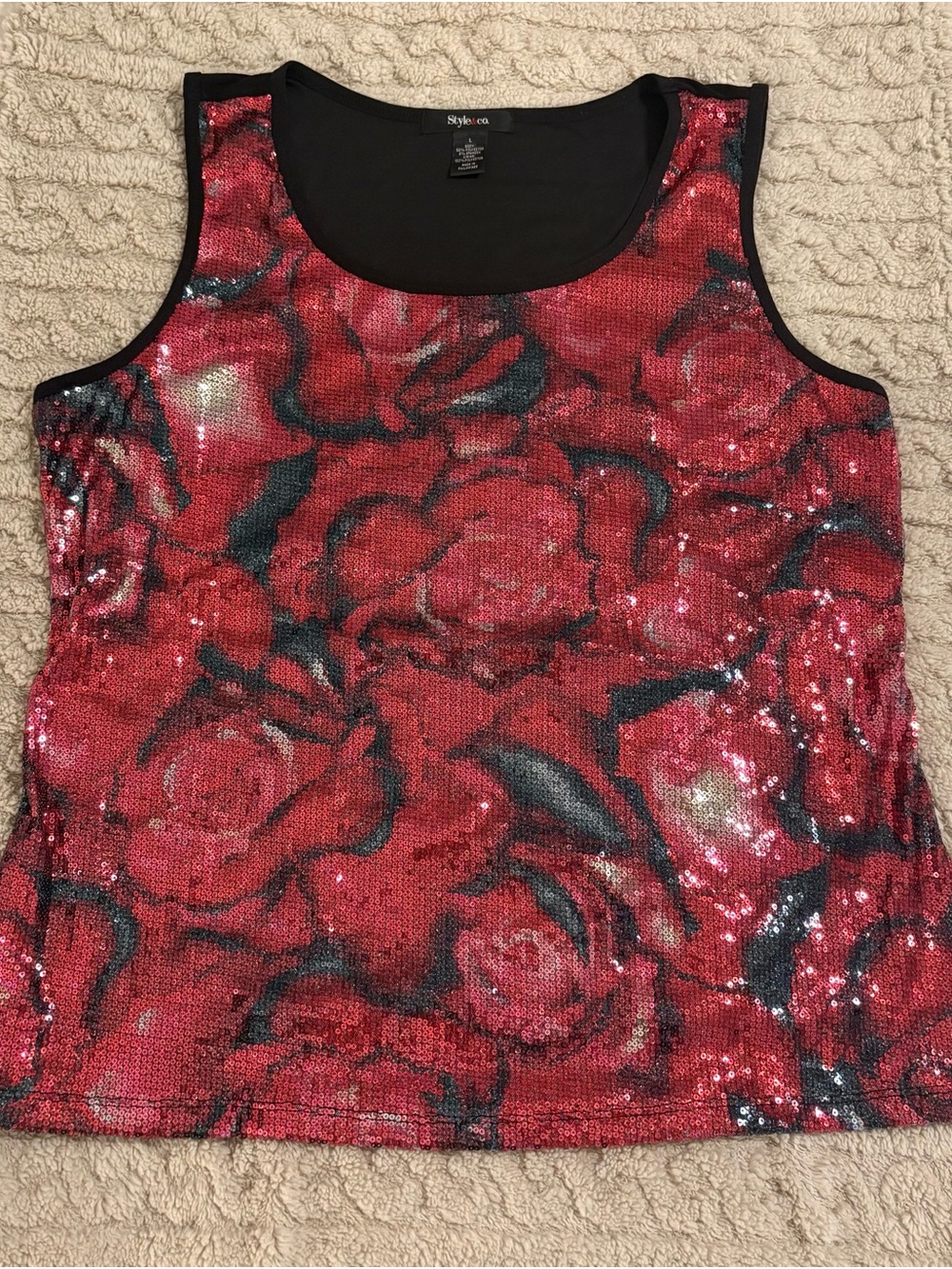 Style & Co. Red Sequin Floral Tank Top